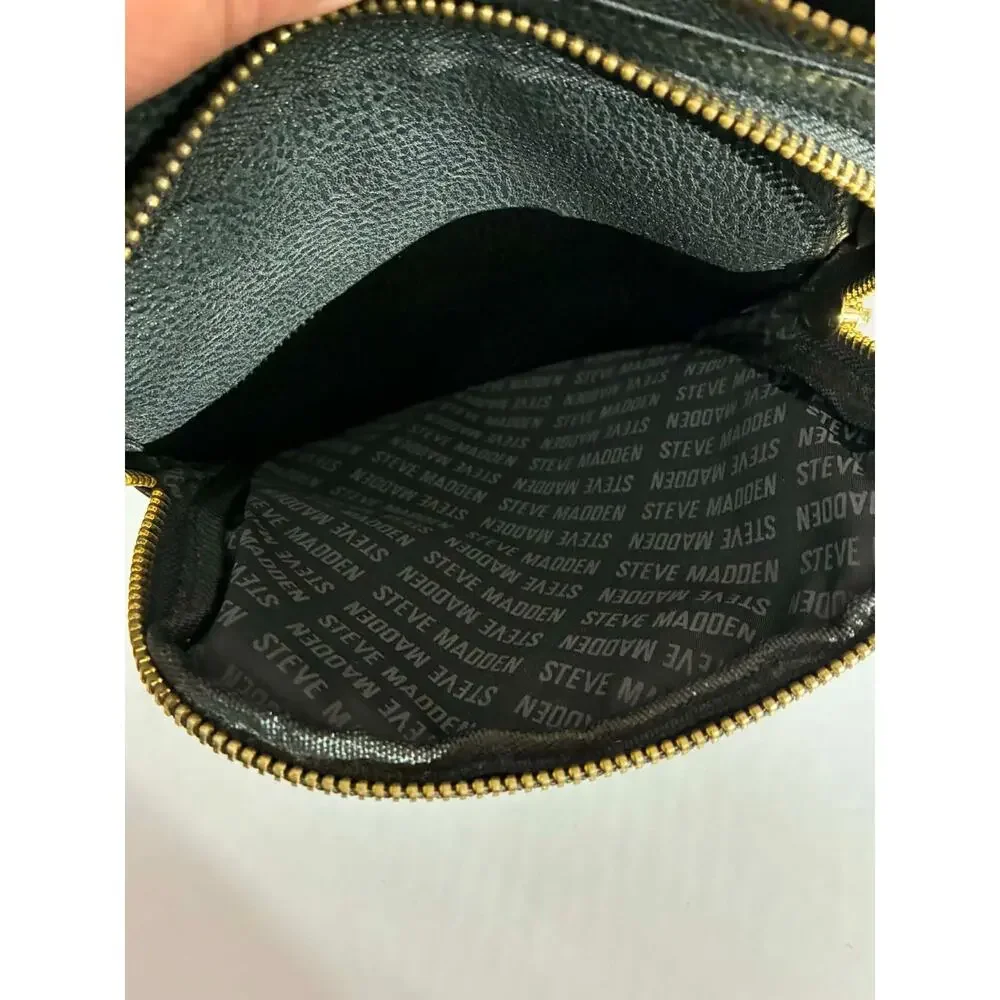 Steve Madden Black Embossed Logo Crossbody‎ Bag Adjustable Strap Zip Purse